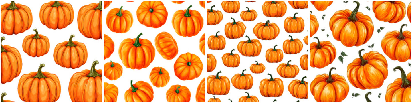 Halloween seamless pattern orange color pumpkin on white