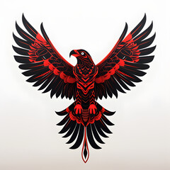Black red eagle tattoo design on a white background, generative ai