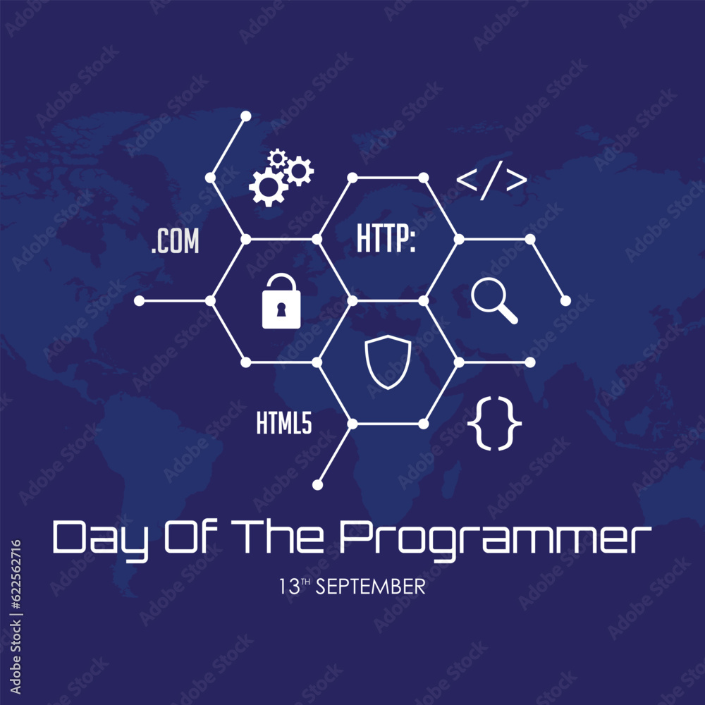 Wall mural day of the programmer banner or greeting card with code symbol in polygonal