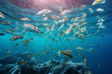 Fototapeta na wymiar Flocks of fish swimming in the sea