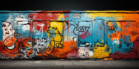 City Wall Painted With A Variety Of Graffiti Background Created With The Help Of Artificial Intelligence