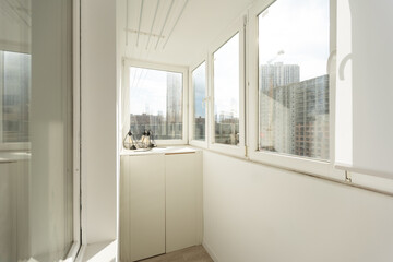 interior decoration of the interior of the balcony of a residential apartment. view from the balcony.