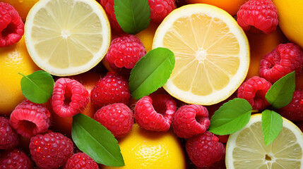Vibrant Top-View Shot of Assorted Raw Fruits Platter with Selective Focus, Summer fruits background