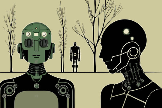 modern artificial intelligence cyborg vector illustration