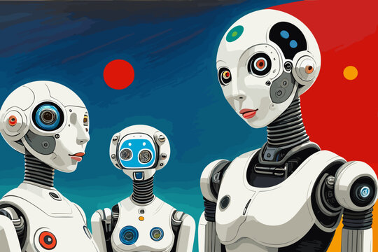 modern artificial intelligence cyborg vector illustration
