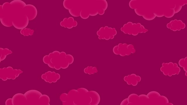 Cartoon moving clouds crimson sky pink version background. Seamless loop. Good for any project for kids. Different size and speed in perspective.