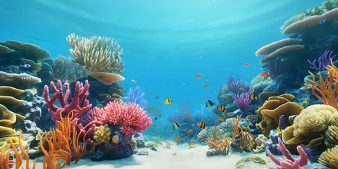 Papier Peint photo Lavable Bleu Coral reefs with fish underwater