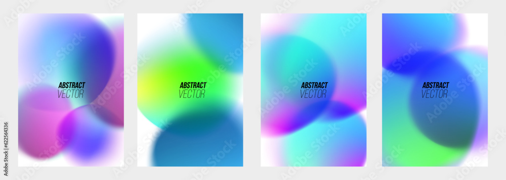 Poster set of abstract backgrounds with vibrant color gradient round shapes. blurred bubbles. vector illust