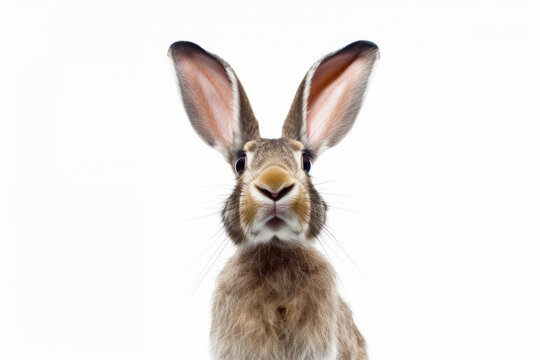 Close up of rabbit's face with surprised look on it's face. Generative AI.