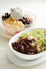 Ice kacang with ice cream (shaved ice dessert) and cendol.  Malaysia desserts.