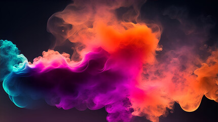 Obraz premium Multicolored Smoke Puff Cloud on Dark Background, abstract wallpaper, Digital Artistic Illustration