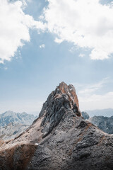 rock mountain with sharp crest in Picos de Europa national park, between Cantabria and Asturias