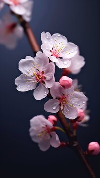 Cherry blossom flower photo wallpaper background. AI Generated,