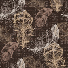 Seamless background pattern with feathers. Collage contemporary print. Fashionable template for design.