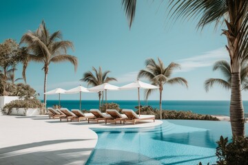 Fototapeta premium Empty luxurious resort pool. Generate Ai