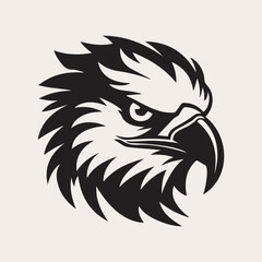 Eagle head one color vector logo, emblem, icon for company or sport team branding. Tattoo art style.