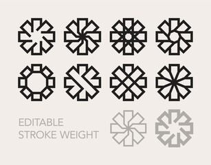 Set of trendy geometric minimal vector logo elements designs template for company branding. Editable outline.