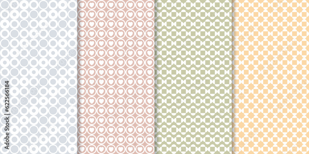 Wall mural set of cute minimal geometric texture seamless patterns. repeating simple geometrical shapes modern 