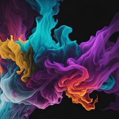 Multicolored Smoke Puff Cloud on Dark Background, abstract wallpaper, Digital Artistic Illustration