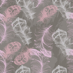 Seamless background pattern with feathers. Collage contemporary print. Fashionable template for design.