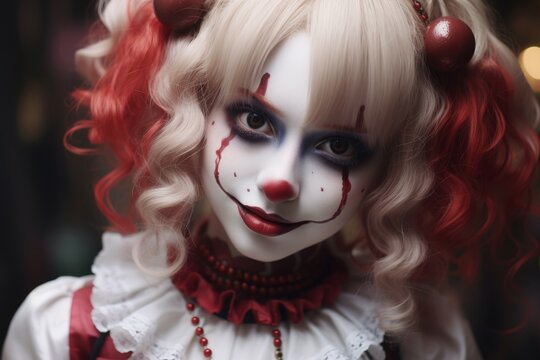 Girl vampire clown smile. Generate Ai
