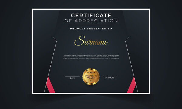 Modern Certificate Template With Luxury Gold Badge, Golden Lines Decoration. Certificate Vector Design For Award, Business, Online Course, Employee Of The Month, Diploma Degree