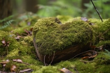 Obraz premium Heart stone moss. Generate Ai