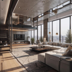 home design interior - Interior design of a penthouse in urban modern style - obrazy, fototapety, plakaty
