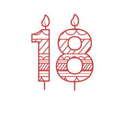Digital png illustration of red 18 birthday candle with pattern on transparent background