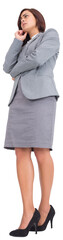 Digital png photo of thinking hispanic businesswoman on transparent background