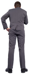 Digital png photo of back view of caucasian businessman with raising hand on transparent background