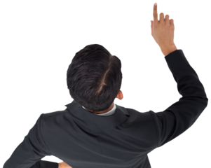 Digital png photo of view from above of asian businessman showing on transparent background