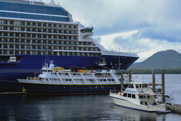 Expedition cruiseship cruise ship yacht liner Sea Bird in Ketchikan, Alaska with breathtaking...