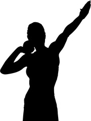 Digital png silhouette image of female athlete throwing shot form shoulder on transparent background
