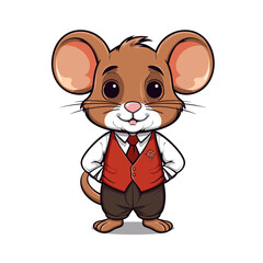 Cartoon mouse wearing red vest and red tie with his hands in his pockets.