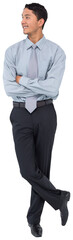 Digital png photo of happy asian businessman looking sideways on transparent background