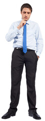 Digital png photo of focused caucasian businessman looking down on transparent background