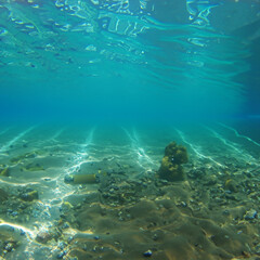 Fototapeta na wymiar underwater view, marine pollution and marine population