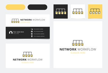 Network workflow logo design with editable slogan. Branding book and business card template.