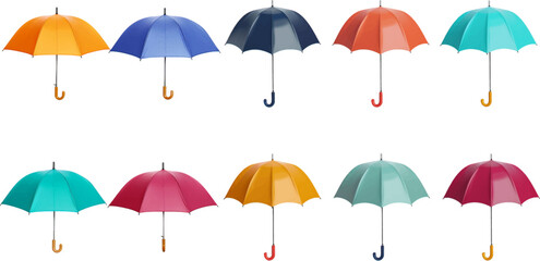 Set of colorful umbrellas on white background