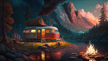 Camping 3D - Get lost in the beauty of the great outdoors with this cozy camping - ai generated