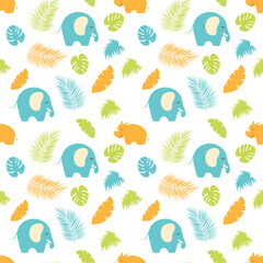 vector elephant and hippo jungle animal seamless pattern