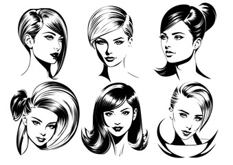 Portrait of a woman hair style, vector set