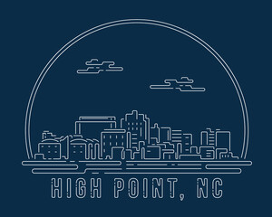 High Point, North Carolina - Cityscape with white abstract line corner curve modern style on dark blue background, building skyline city vector illustration design