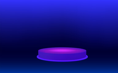 Empty 3d round blue podium with prism overlay.Light neon minimal wall scene.Abstract geometric platforms.