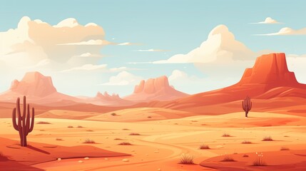 Minimalist Cartoon Flat Style Desert Landscape digital illustration