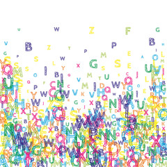 Letter confetti of Latin alphabet. Back to school background. Colorful sketch flying english words Exceptional back to school banner.