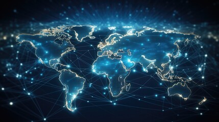 earth globe with connecting lines, internet concept, digital background with world map - obrazy, fototapety, plakaty