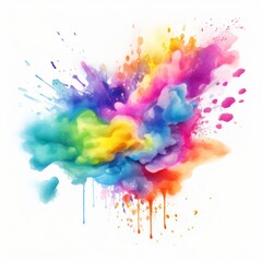 a vibrant and colorful cloud of paint on a pristine white background
