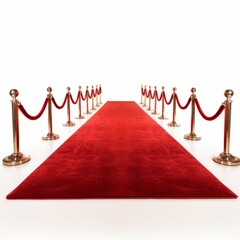 a red carpet with gold barriers creating a glamorous entrance